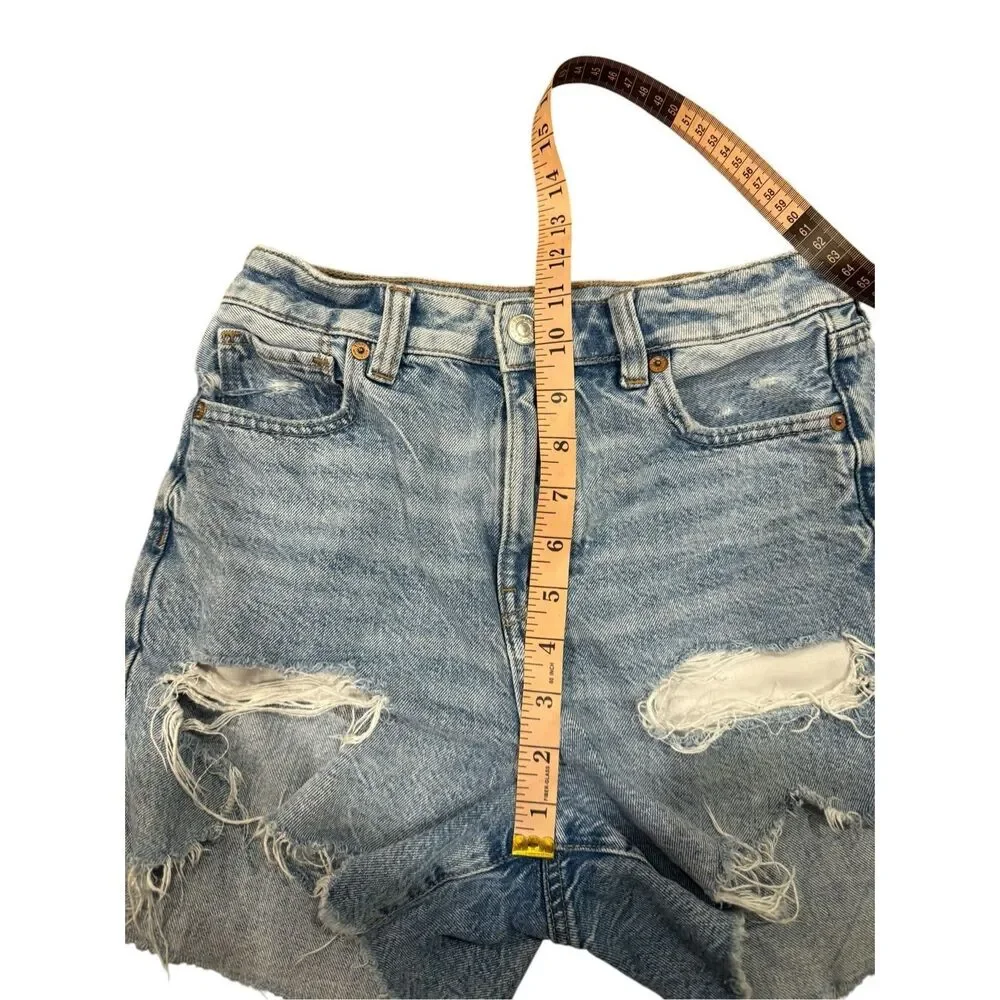 American Eagle Baggy Mom Shorts Denim Destroyed Sz 00